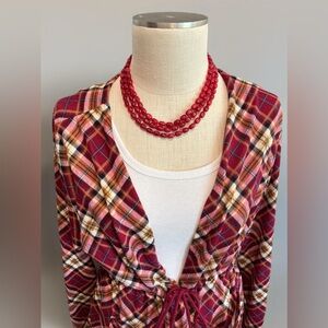 Vintage Acrylic Elegant Necklace[mimics African Red Ruby] Oval Shaped Beads